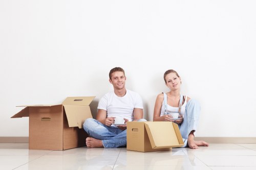 Packed boxes and furniture ready for house removals in Barnsbury