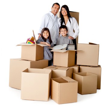 Packed boxes and furniture ready for transport in Barnsbury